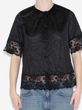 Vintage black cardigan lingerie top henson nylon size 34, medium/small